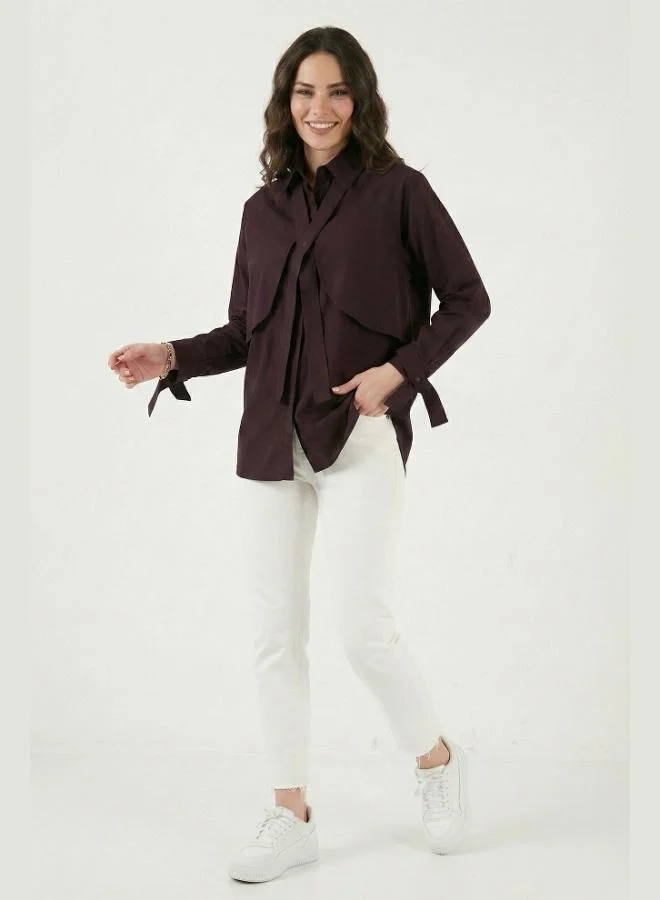 ليلا Lela Cotton Relaxed Fit Shirt with Tie Detail Women's SHIRT 6925408